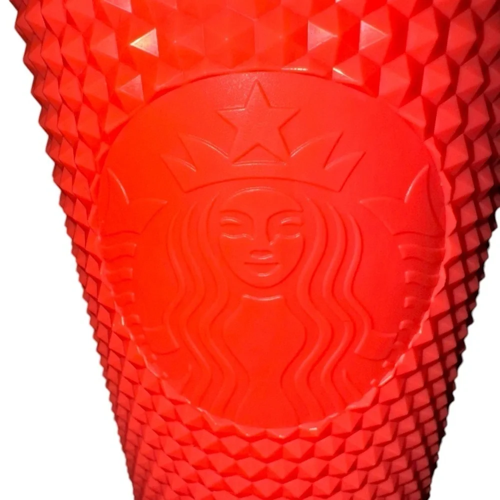 STARBUCKS Coral 16 oz. Textured Cold Coffee Cup No Straw EUC